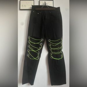 Carmar LF Black— Green Open Knee Jeans